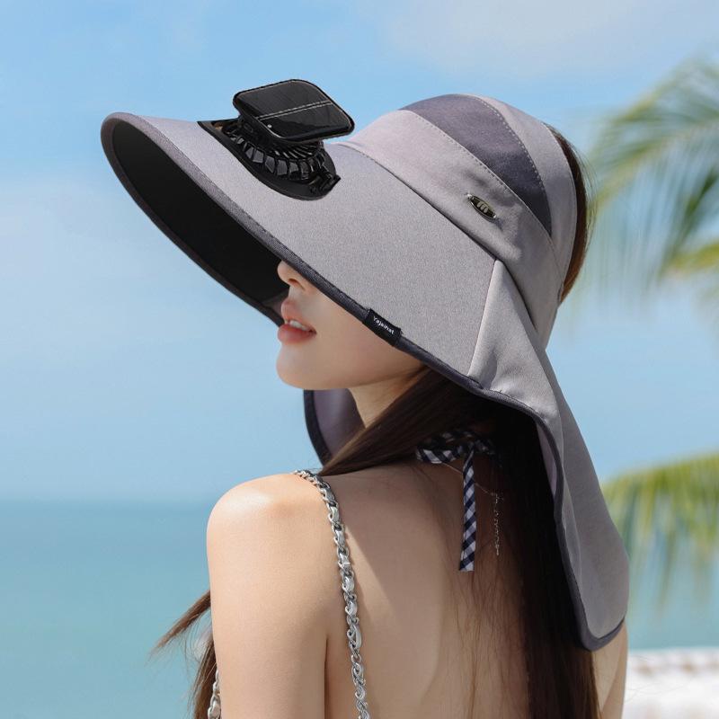 

Summer Outdoor Solar-Powered Fan Hat for Women Wide-Brimmed Sun Hat UV Protection, Women s Shawl Hat with Wide Brim for Sun Protection
