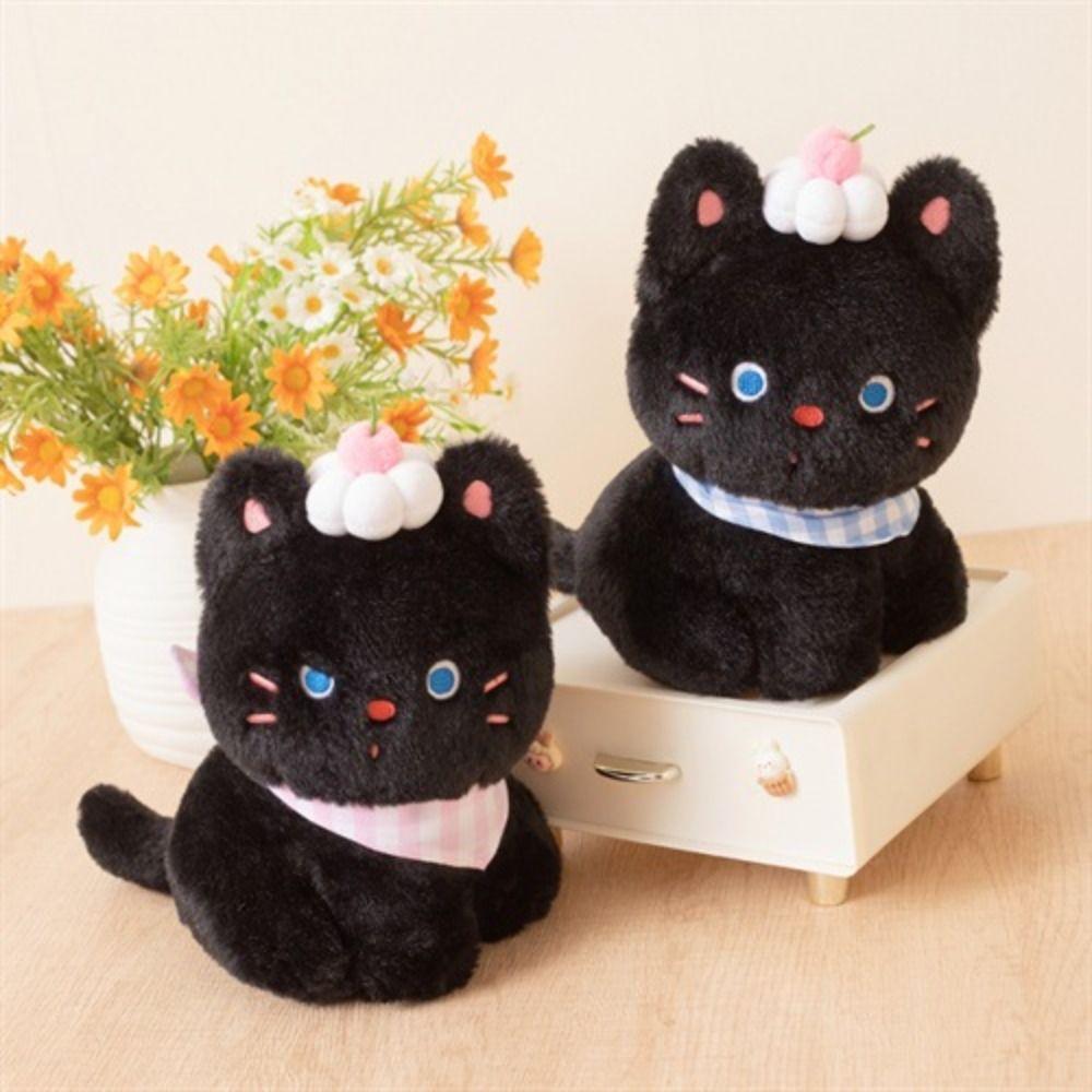 with Cream Cake Black Cat Plush Toy PP Cotton Meow Meow Plush Toys Festive Decor