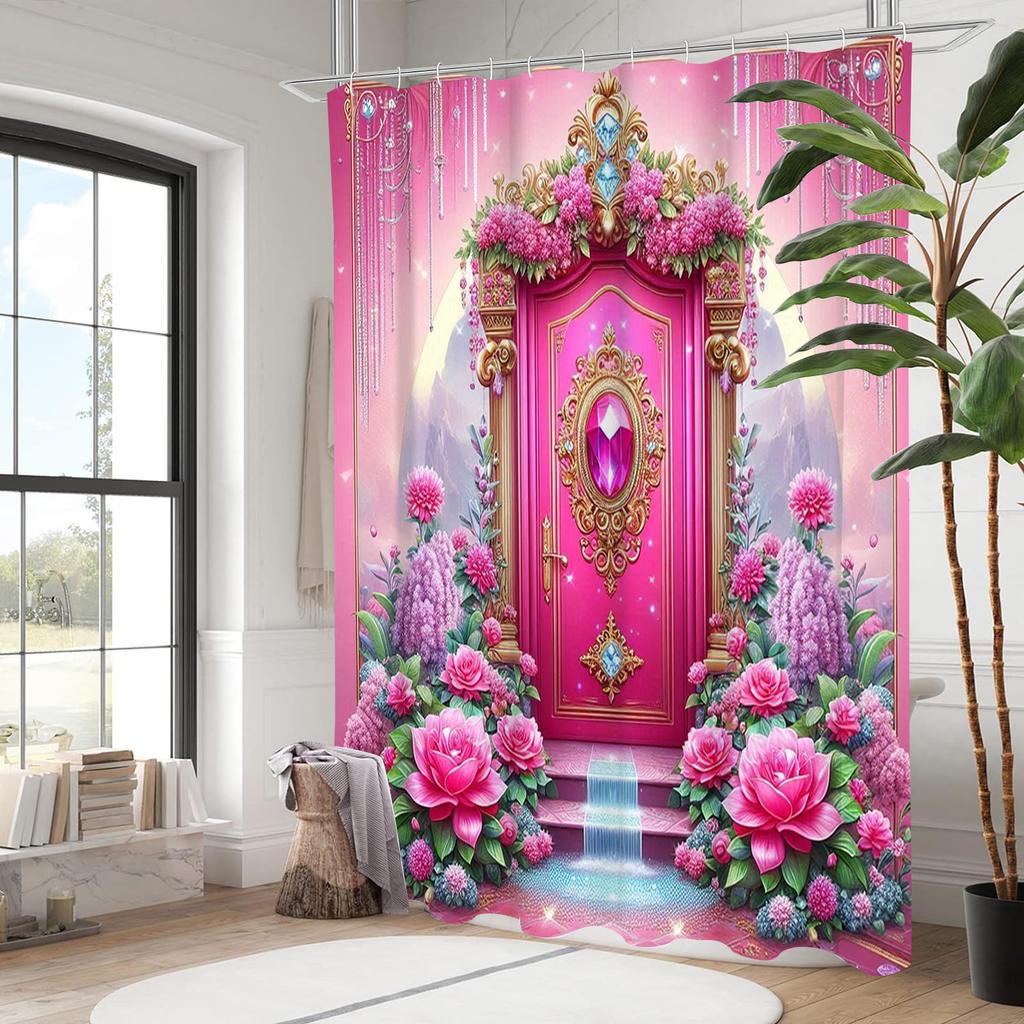 Diamond Door  shower curtain, bathroom shower waterproof curtain with 12 hooks, fish shaped home decoration, free delivery