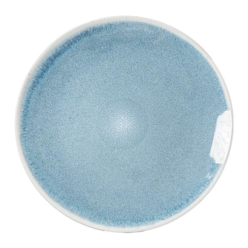 High-Value Kiln-Changed Blue Plate Ceramic Plate Household Vegetable Plate Dessert Plate Restaurant Hotel Round Plate