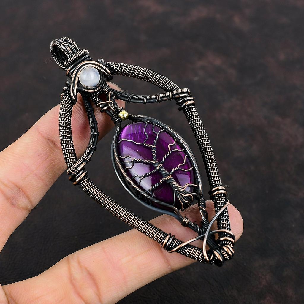 Tree Of Life Purple Fire Labradorite Pendant Copper Wire Wrapped Pendant Handmade Jewelry Rainbow Moonstone Gemstone Pendant Gift For Friend