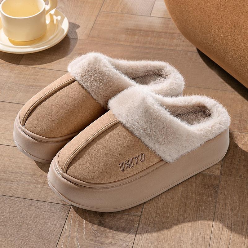 Fashion Shevalues Winter Plush Lining Women's Slippers Non-slip Platform Cotton Home Slides Fuzzy Cozy Warm Outdoor Slippers For Women