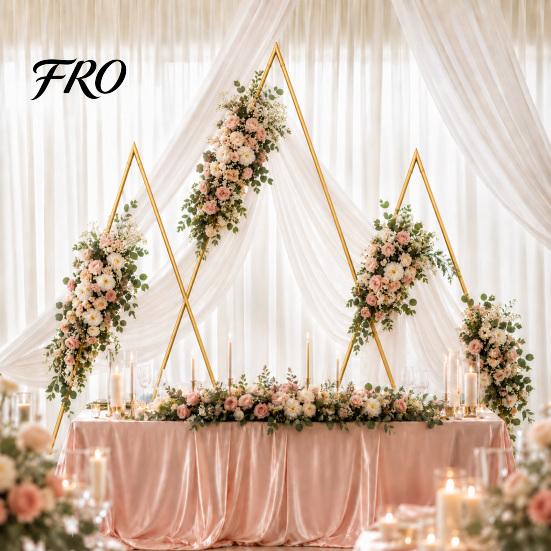 Wedding Arch Props Backdrop Stand, 6.2FT, 7FT, 8.4FT Set of 3 Golden Metal Triangle Ceremony Flower Stand Frame for Baby Shower Birthday Party Balloon