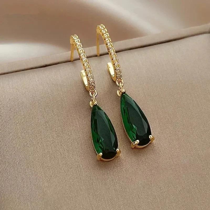 2026 New Style Fashion Green Crystal Pendant Earrings for Women's Engagement Party Accessories with Noble Unique Zircon