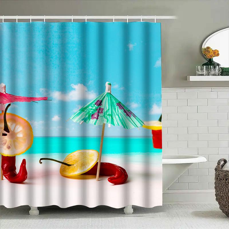 Colorful Beach Shower Curtain With Fruit Umbrellas – Create A Fun Summer Vibe In Your Bathroom