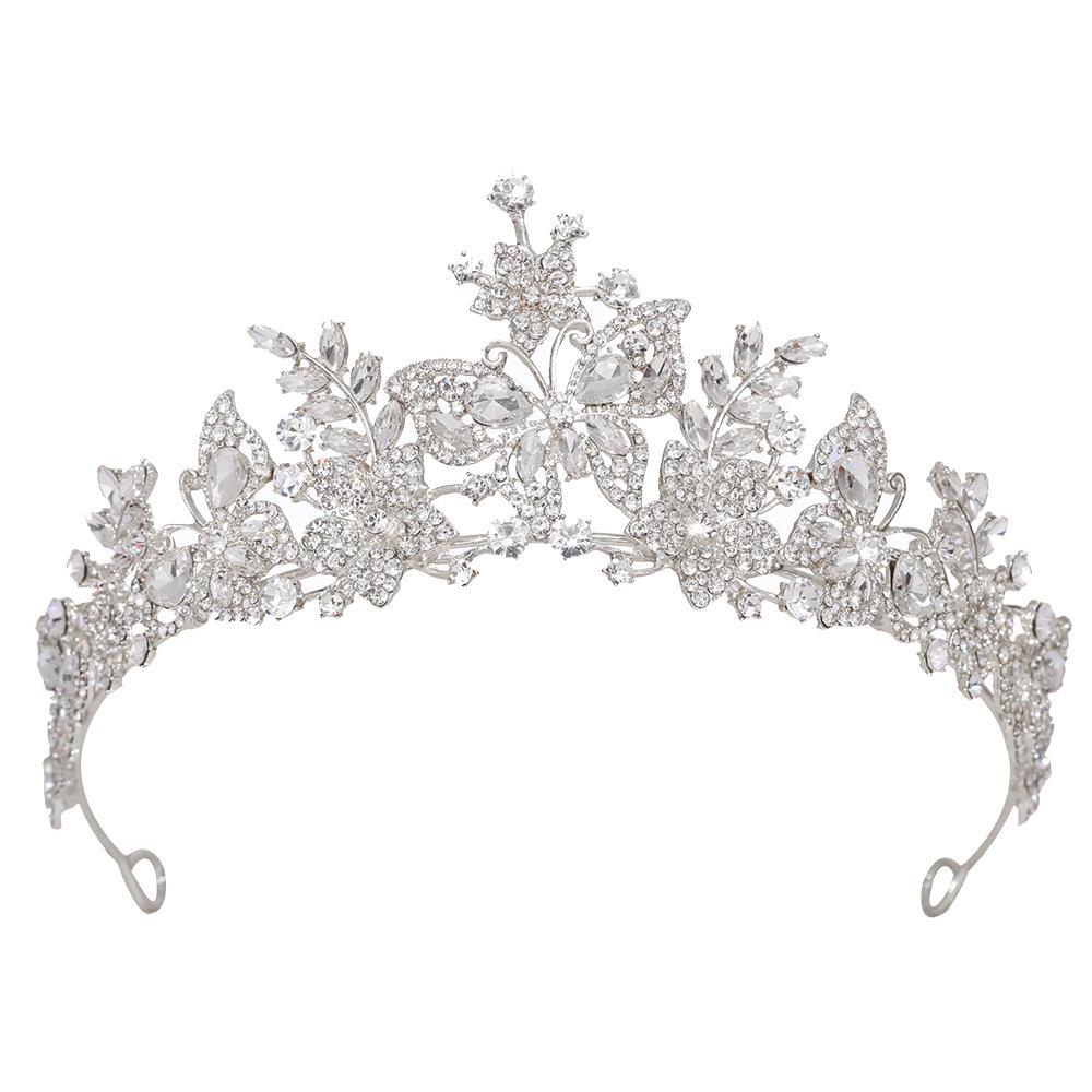 Sweet Butterfly Floral AB Color Crystal Crown Rhinestone Princess Pageant Diadem Wedding Hair Accessories Tiaras Jewelry