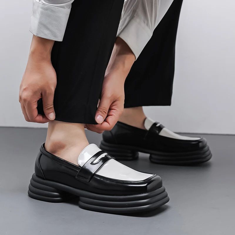 Luxus Business Schuhe Herren Quadratische Spitze Designer Leder Freizeitschuhe Schlupfschuhe Gesellschaftsparty Schuhe Mode Dicke Sohle Herren Loafer