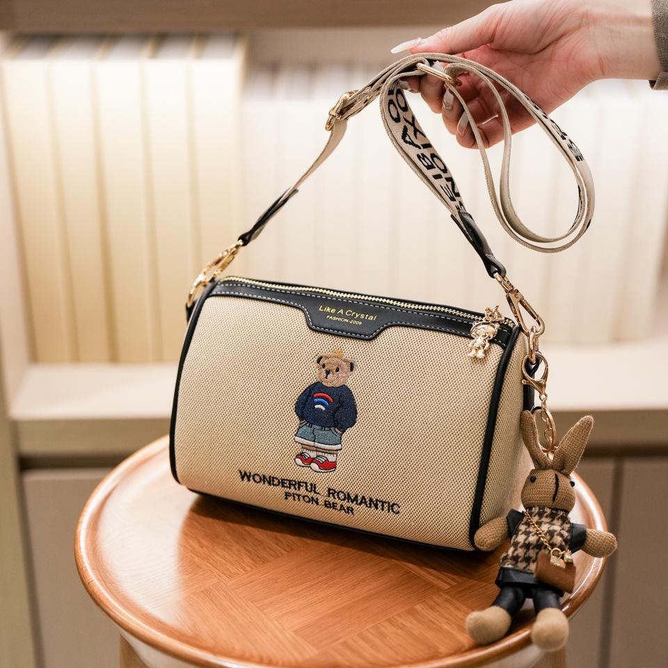 New Women's Versatile Canvas Bag - Fashionable Single Shoulder Crossbody with Cartoon Design