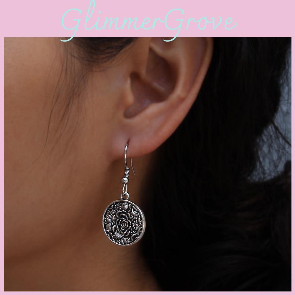 Classic Metal Earrings With Floral Motif And Electroplated Surface For Travel And Anniversary Gifts