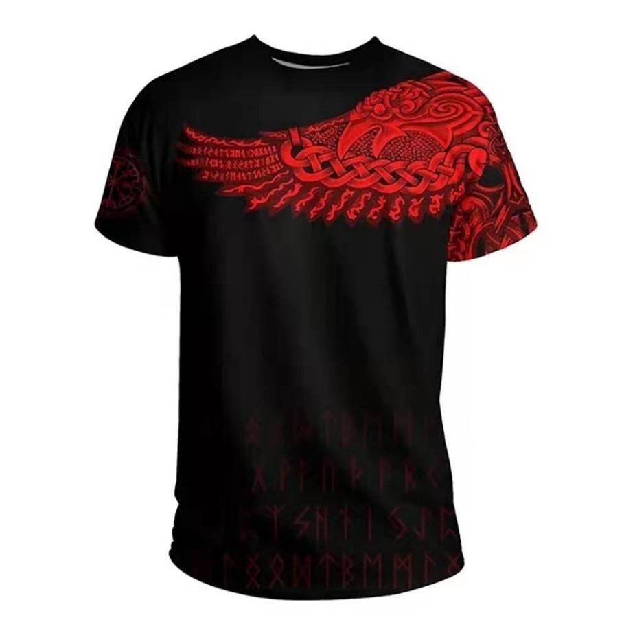 T-shirt z nadrukiem cyfrowym 3D Vintage Wojownik Zabawny wzór Koszulki z krótkim rękawem Męskie