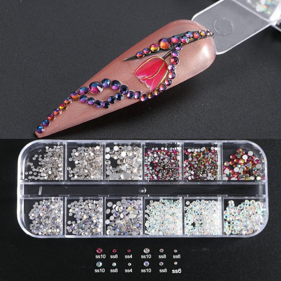 Nail Art Jewelry, Maillard Color Pearl Flat-Bottomed Diamond Steel Ball Diy Nail Jewelry Mixed