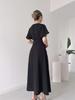 2024 Spring/Summer Pleated Drawstring Women's Maxi Dress - Solid Color Fashion