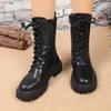 Autumn and Winter New British Style Platform Short Boots Female Handsome Recreational Locomotive Boots Large Size Lace-up Martin Boots Female