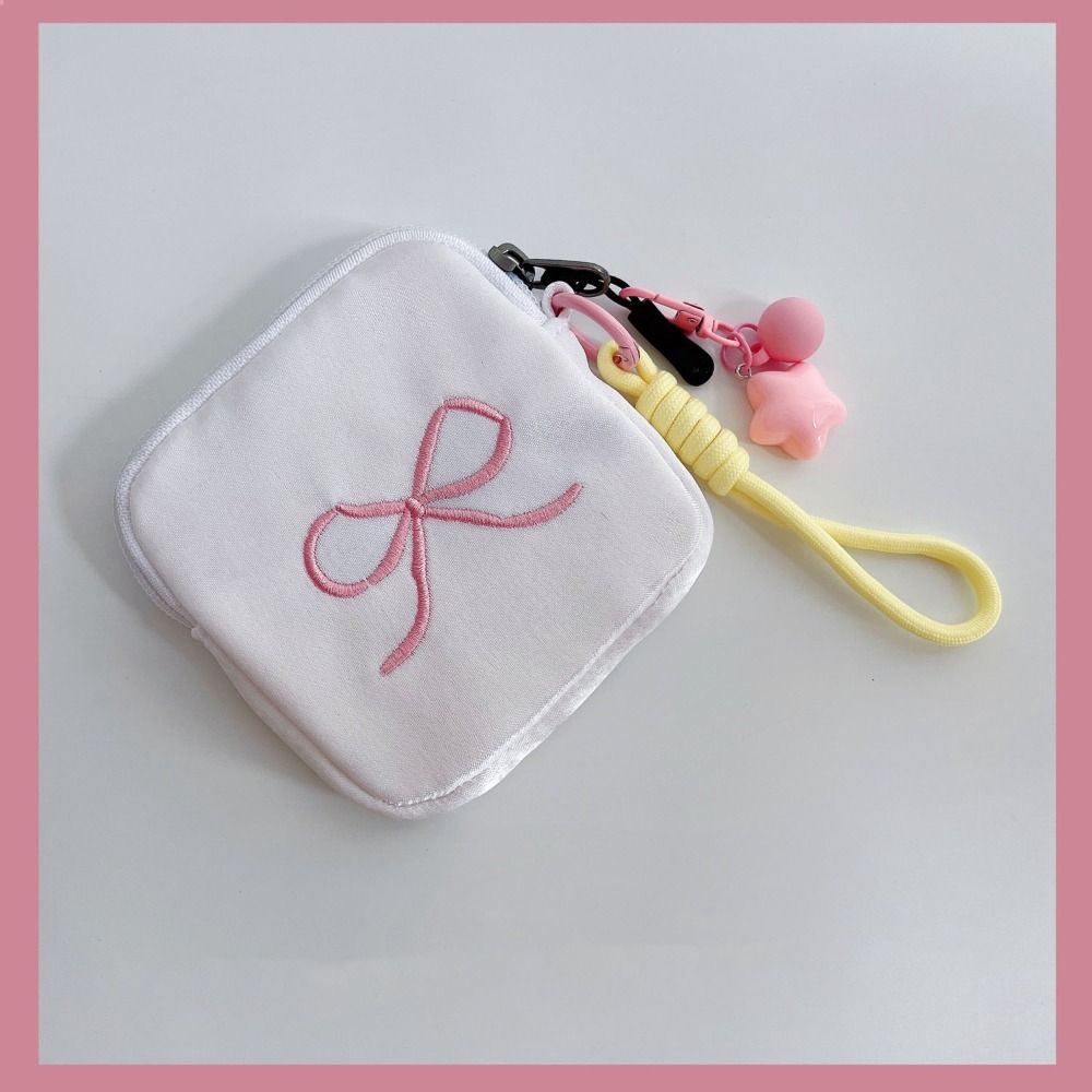 Portable Cute Zero Wallet Bowknot Cosmetic Bag Multifunctional Sanitary Napkin Storage Bag  Women