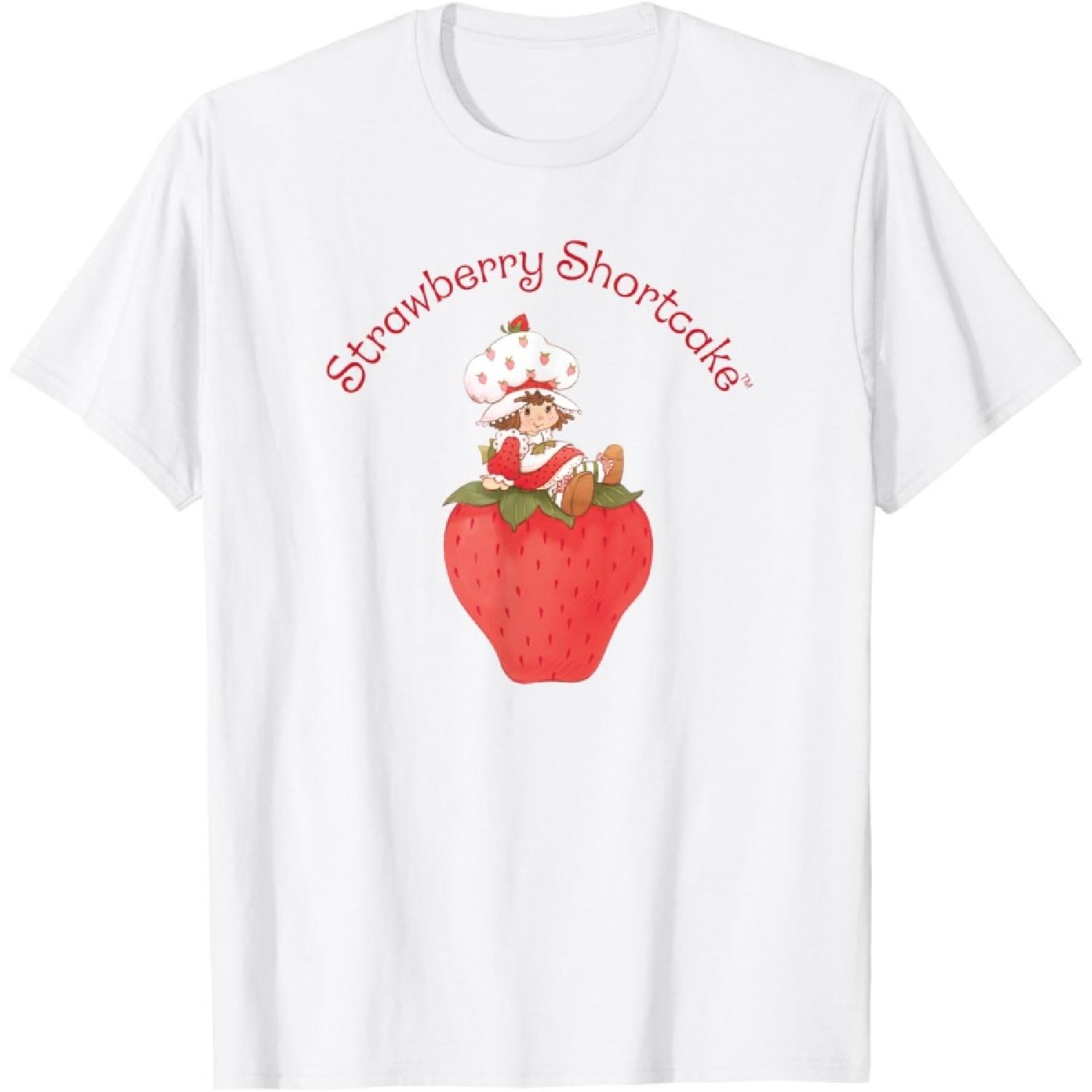 Клубничный Шорткейк Ягодный Милый Винтажный Клубничный Логотип Футболка S белый