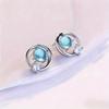 Huitan Novel Stud Earrings for Women Dainty Blue Crystal Saturn Planet Ear Studs Tiny Star Galaxy Cosmic Minimalist Jewelry Gift