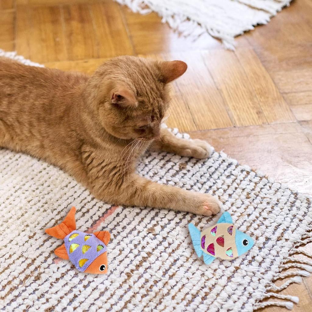 Andiker Cat Catnip Toys, 2pcs Small Cat Fish Toys with Crinkle Shine Ring Paper to Make Sound to Catch Your Cats Eyes and for Your Cats to Chew and