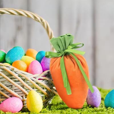 1-30PCS 2026 Easter Carrot Velvet DrawstringGift Bags with Bunny Ears Orange and GreenDesign for Spring Party FavorsCandyStorage