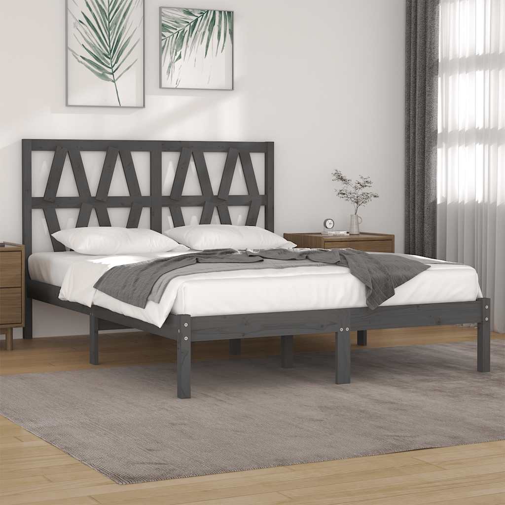 Solid Wood Bed Grey Pine 200x200 cm
