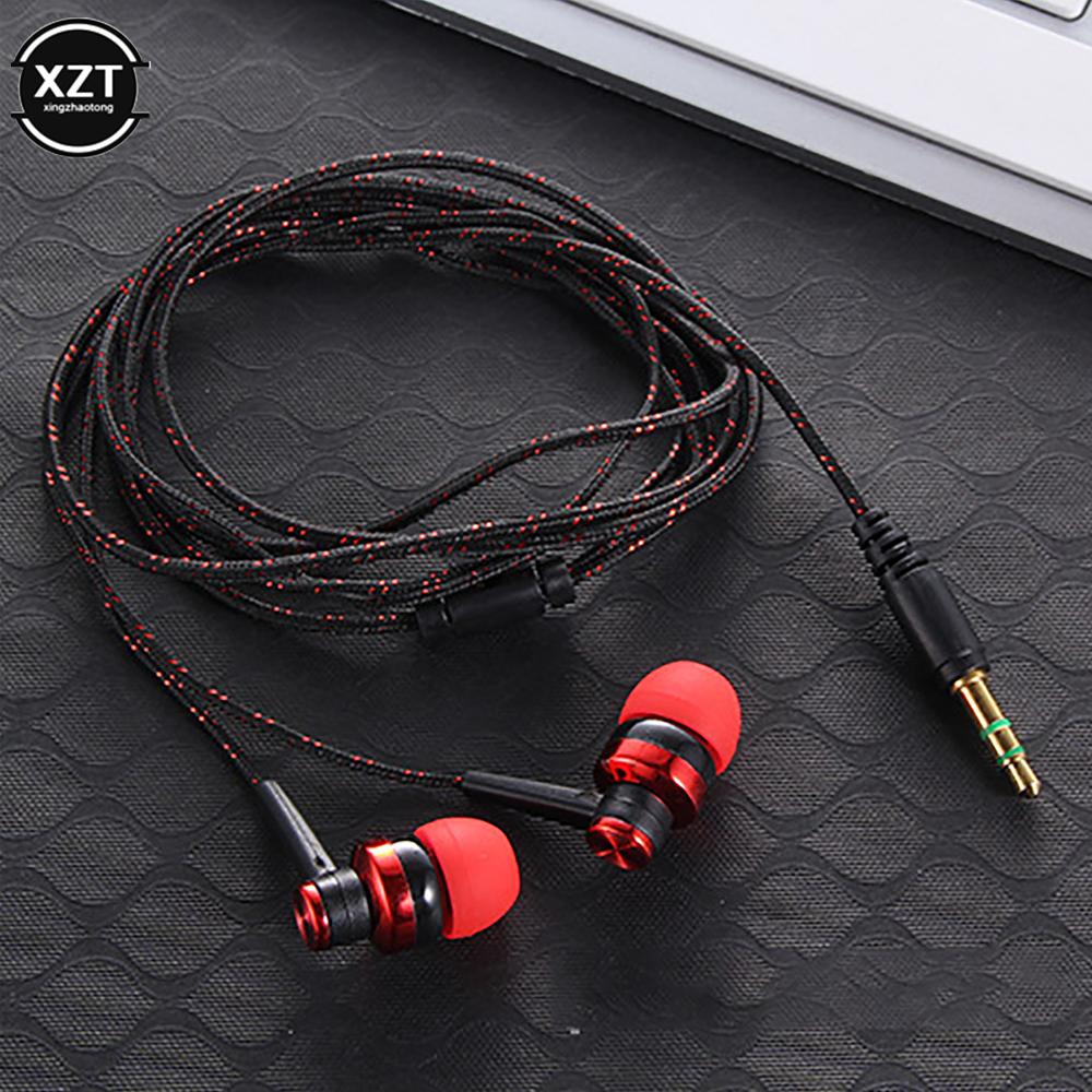 New 5 Colors Wired Earphone Stereo In-Ear 3.5mm Nylon Weave Cable Earphone Sports Headset With Mic For Laptop Smartphone Gifts