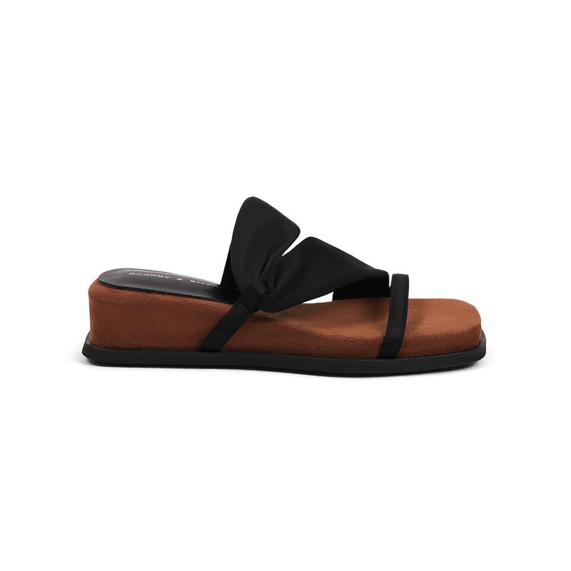 

[Wang fried model that is different from the outside version] 4cm square head heightened thick bottom wrapped with beach vacation slippers 40 чёрный