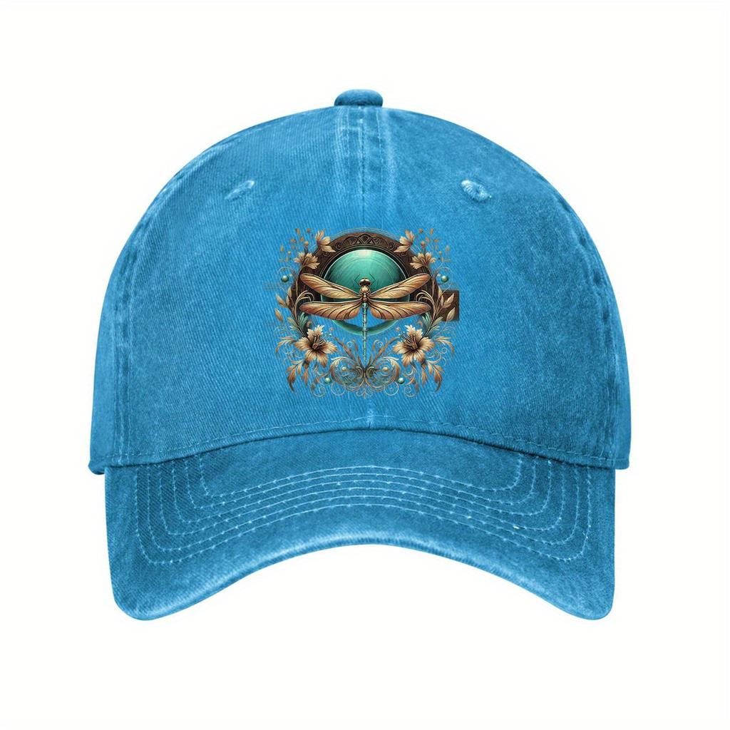 Dragonfly Floral Vintage Washed Baseball Cap Unisex Adults Cotton Adjustable Casual Outdoor Golf Hat