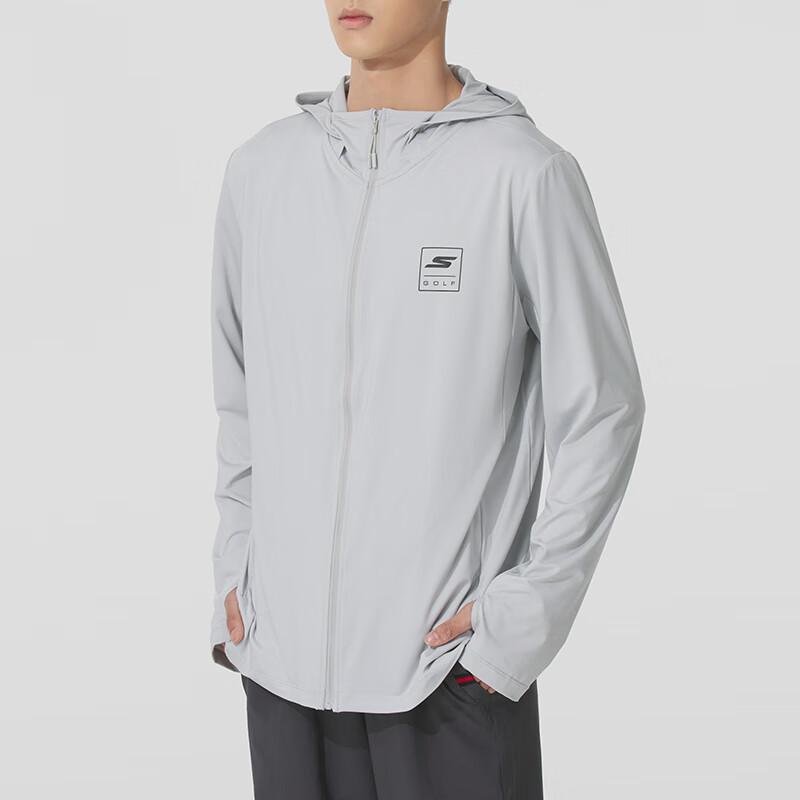 Skechers Fashion Sports Series Logo Letter Hooded Running Fitness Training Long Sleeve Jacket Unisex Jackets Dawn-Blue Gray P225U130-02VP