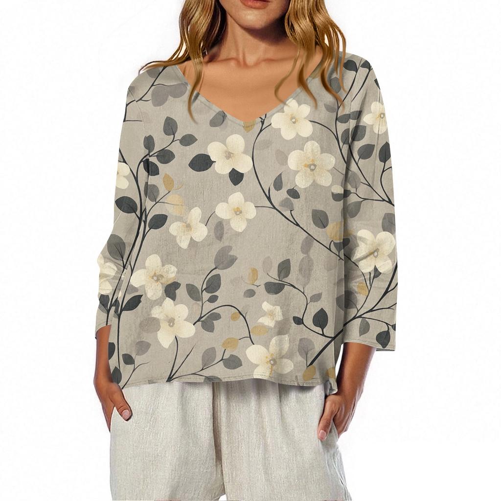 3/4 Length Sleeve Womens Tops Summer Trendy  V-Neck Blouses Dressy Casual  T-Shirt Summer Outfits Beach Vacation