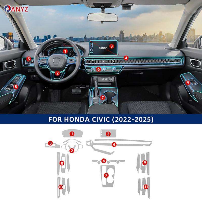 Tpu Film for Honda 11th Civic Hybrid Version -2025 Car Interior Sticker Dashboard Screen Protection Film Car Transparent