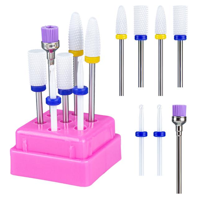 7pcs Ceramic Nail Drill Bits Set Milling Cutter for Manicure Machine Accessories Rotary Burrs Pedicure Cutter for Remove Gel Bit