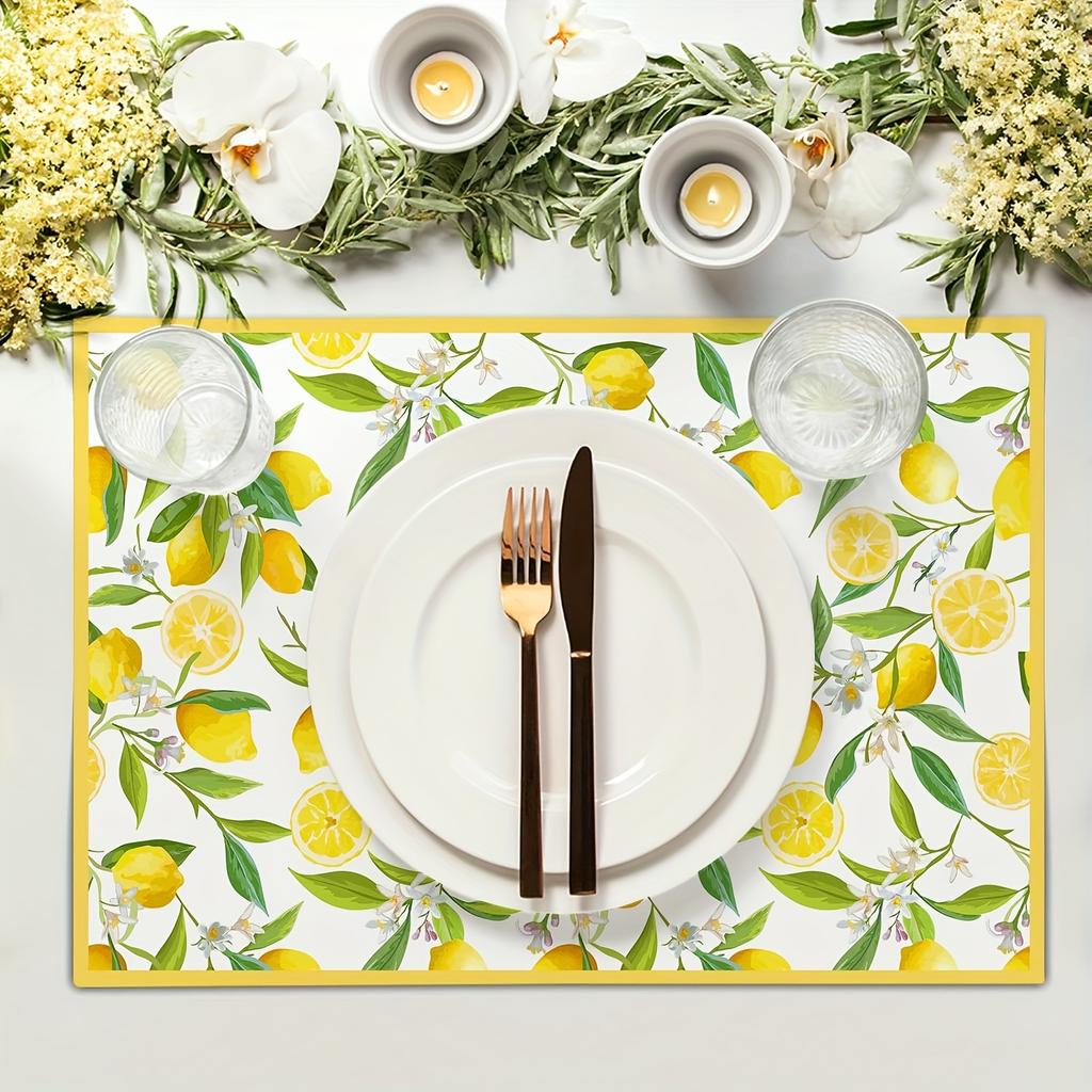 Set di 4 Tovagliette al Limone Giallo Frutta Estiva e Fiori Antiscivolo Resistenti al Calore Lavabili Tovagliette da Tavola per Cucina Tavolo da Pranzo Casa