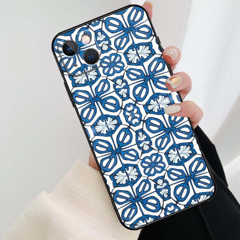 Square Turkish Flower Tiles Phone Case For iPhone 17 Pro Max 14 13 12 11 15 16 Pro Max mini 15 16 Plus 16e 17 Air Cover
