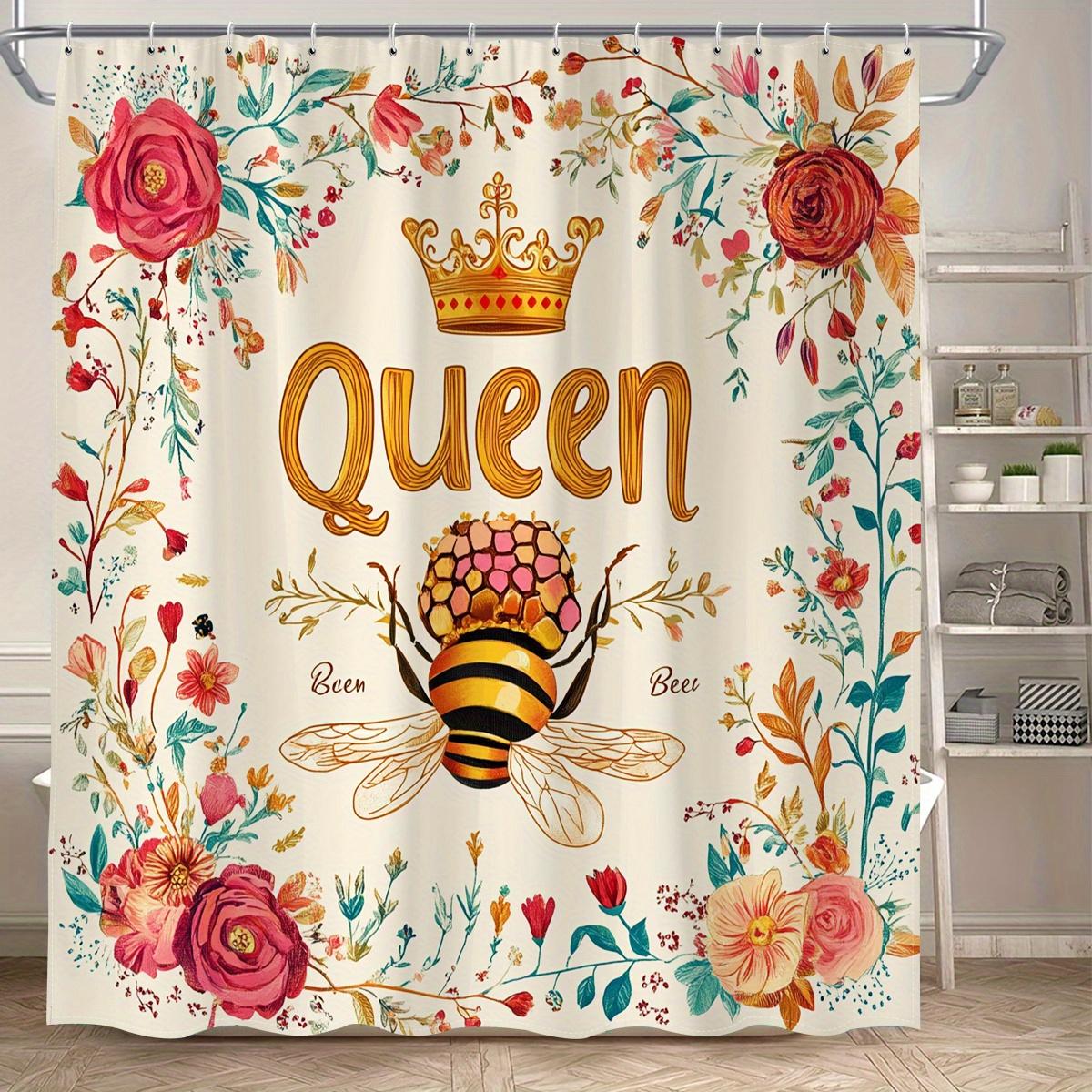 

1 piece Queen Bee Theme Shower Curtain, Polyester Fabric with Hook, Colorful Floral and Bee Pattern, Stylish Home Bathroom Decor 90X180cm