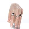 Style Ins Elegant Adjustable Silver Checkerboard Ring For Women Trendy Festival Gift