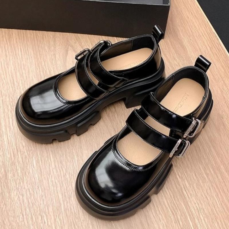 

Мода 2024 года, женские туфли на плоской подошве в британском стиле, туфли Мэри Джейн с толстой подошвой и пряжкой 40 чёрный
