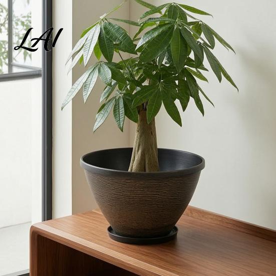 Breathable Garden Pot with Drainage Resin Flower Planters Vintage Plant Hole & Saucer Lightweight Durable Imitation Stone for Indoor Outdoor Retro