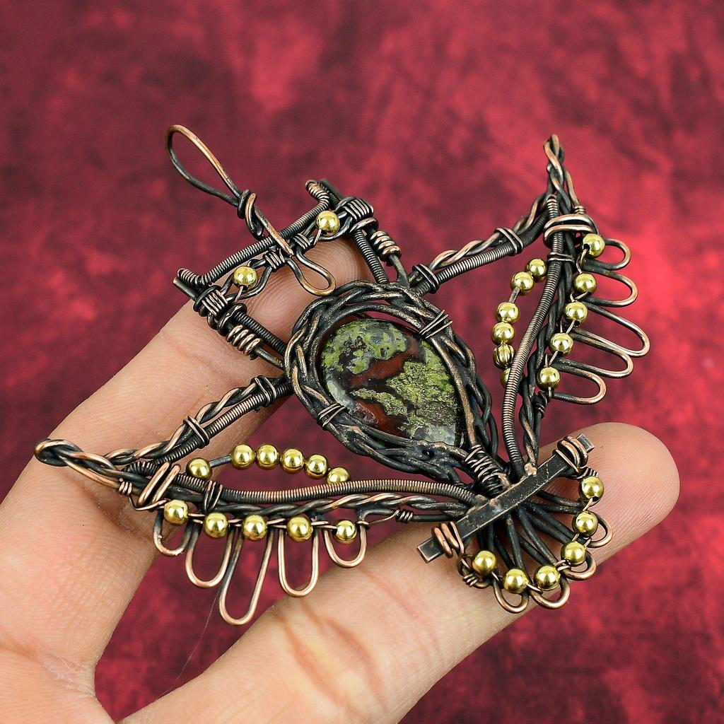 Dragon Bloodstone Pendant Copper Wire Wrapped Pendant Owl Pendant Handmade Copper Jewelry Gemstone Pendant Wire Wrapped Jewelry Gift For Her