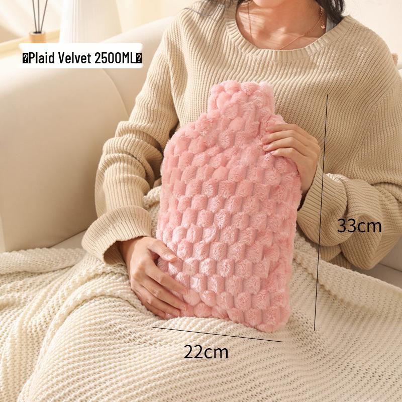 

Plaid Fleece Hot Water Bottle - Plush, Skin-Friendly, Large Size for Warm Belly, Hands, and Feet