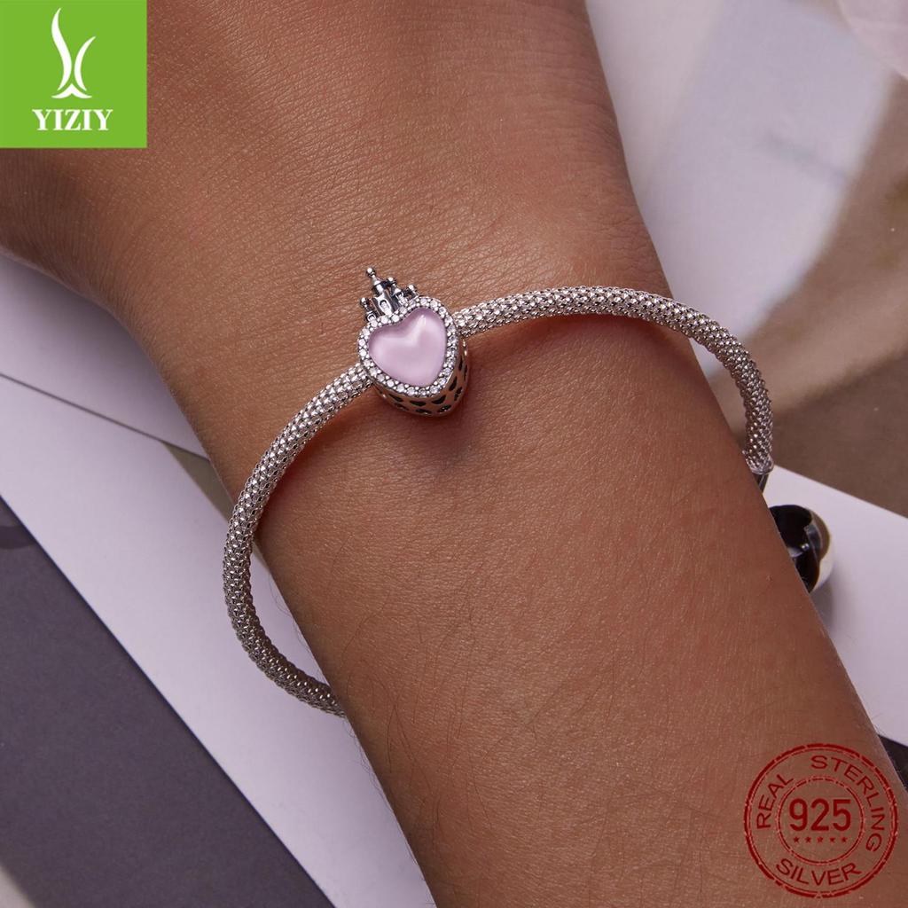 Rosa Kärleksslott DIY Retro 925 Silver Pärlbesatta Tillbehör SCC2207