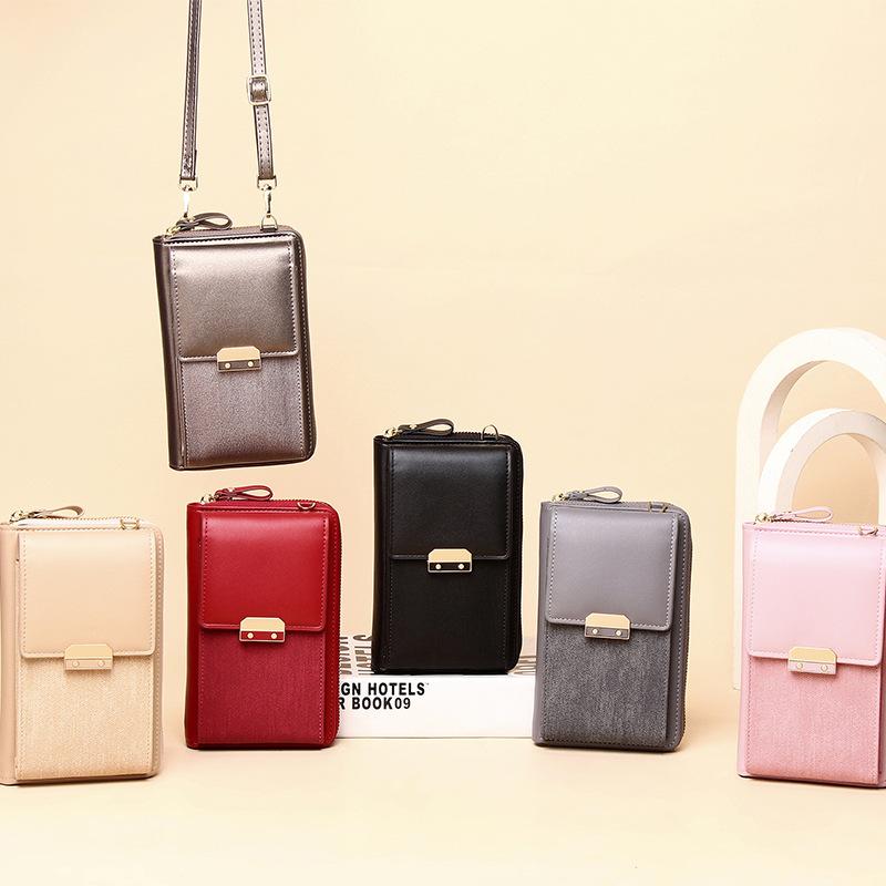 Dámská móda Kabelky na zip na telefony se spojkou Pu Kožené peněženky Malé crossbody kabelky