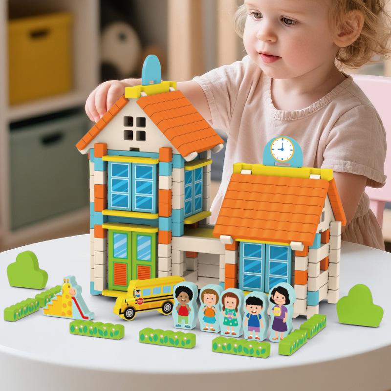 DIY Wooden Building Block Toys Little Architect Small House Construction Set Children's Assembly Game Educational Playset