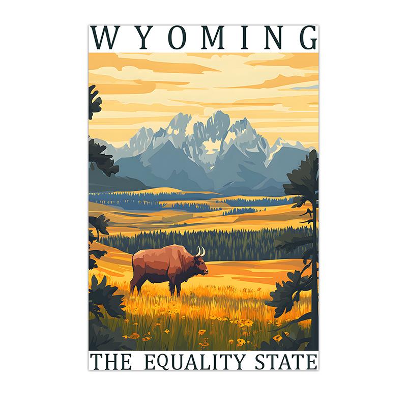Vintage Wall Art, Retro Landscape Canvas Painting, American State Landmark Scenery Poster Prints for Cafe Living Room Home Decor