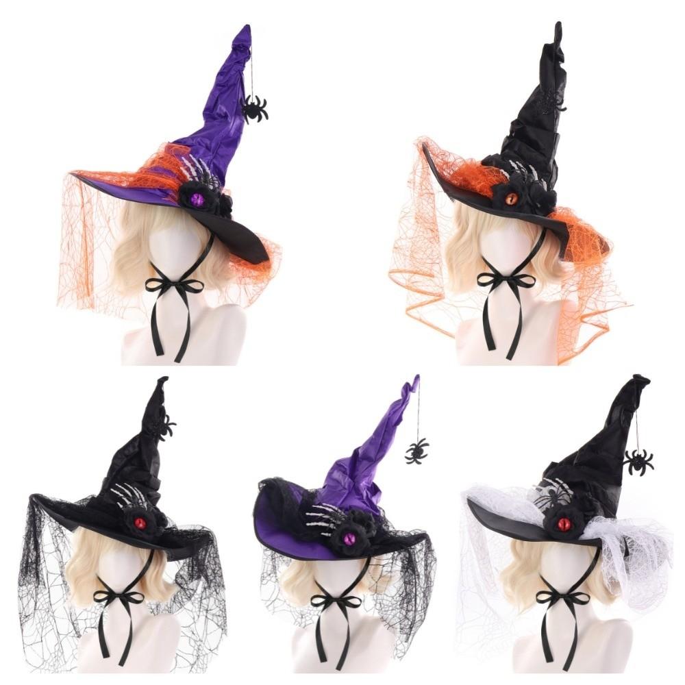 Eyeball Flower Witch Hat Spider Pendant Wizard Cap Cool Halloween Hat  Adult