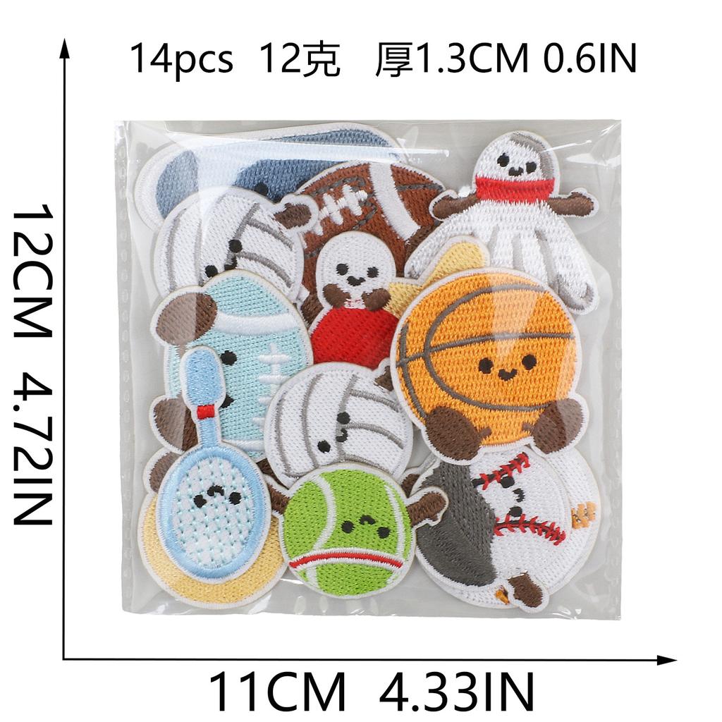 14pcs Sports Themed DIY Embroidered Iron On Patches,Football Basketball Cartoon Appliques for Jacket Backpack Hat Bag Decoration