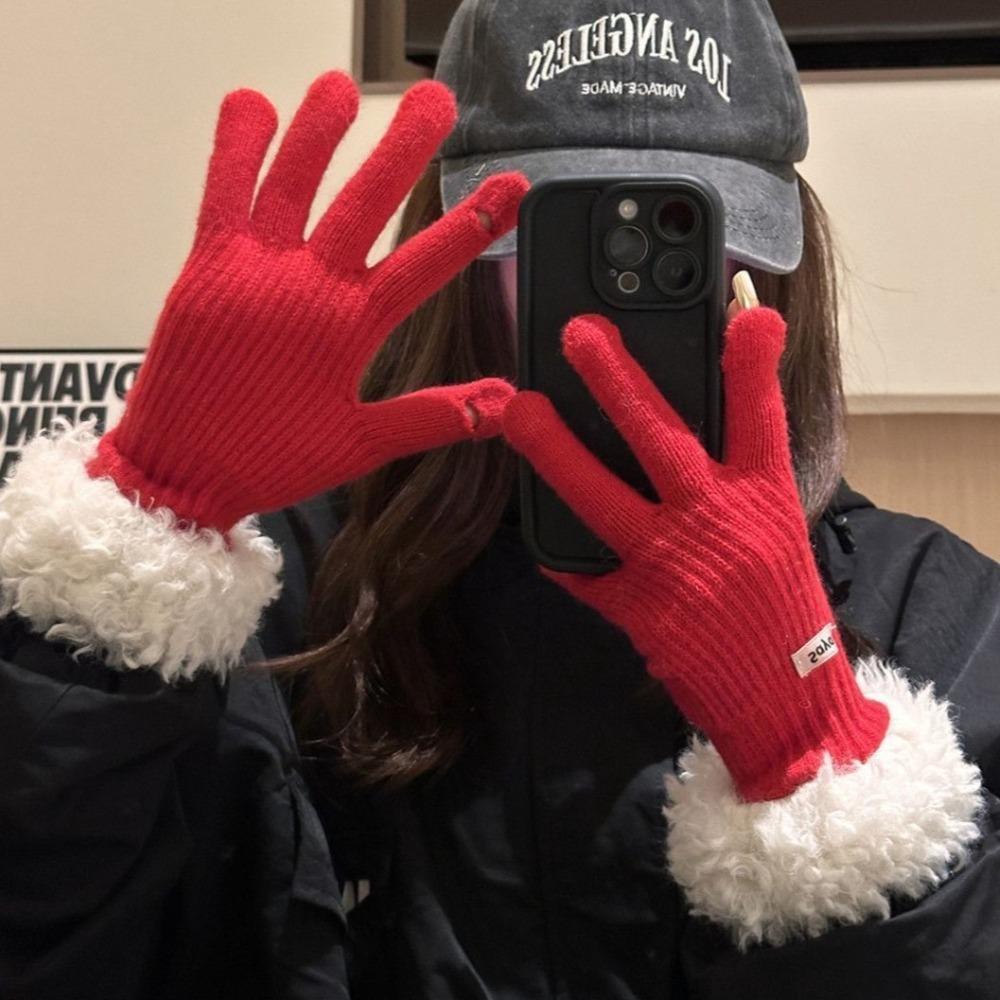 Knitted Lamb Wool Gloves Finger-splitting  Gloves Simple Women Mittens  Female