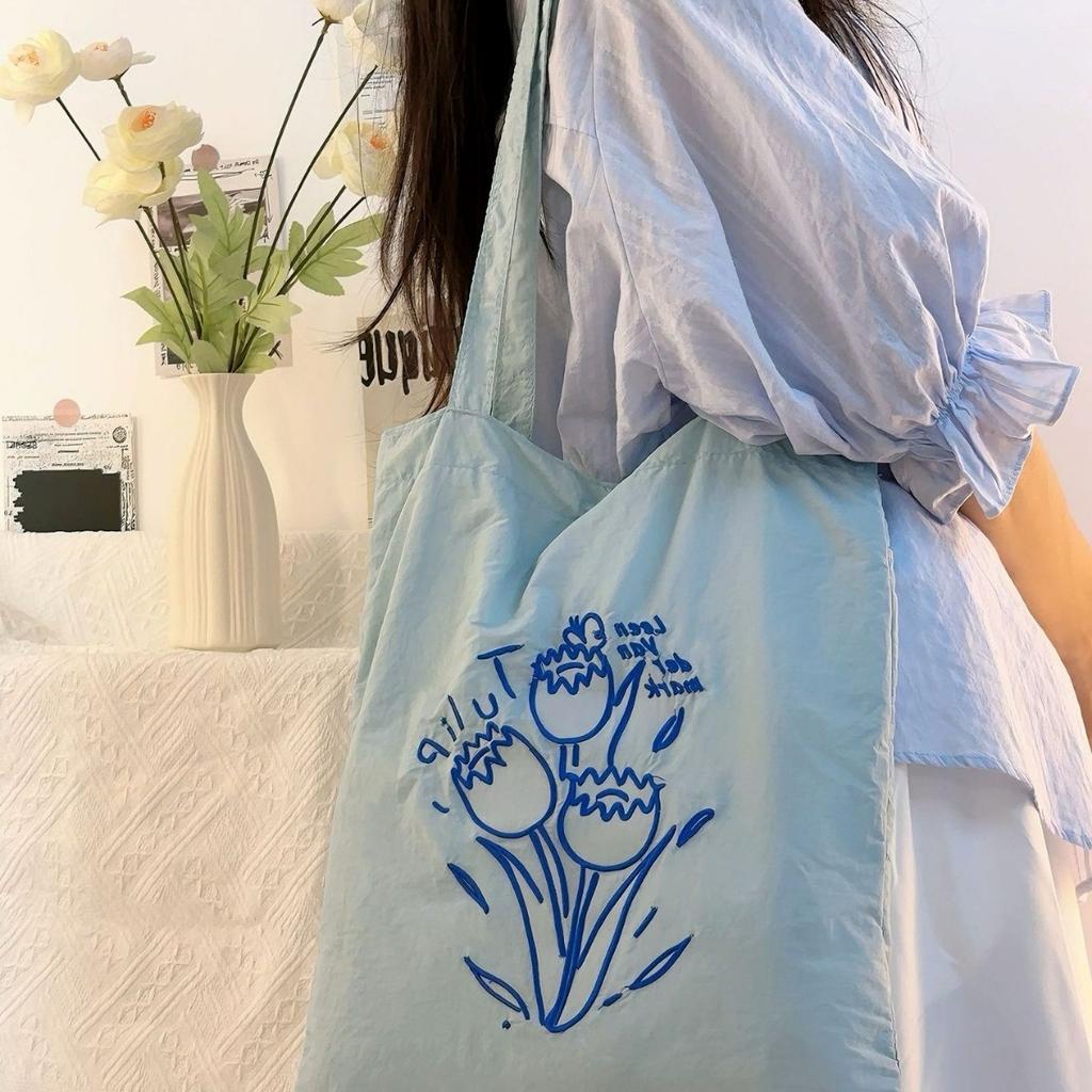 Niche Design Flower Graffiti Canvas Bag 2024 New Korean Style Lazy Fashion Single Shoulder Bag Outdoor Tote