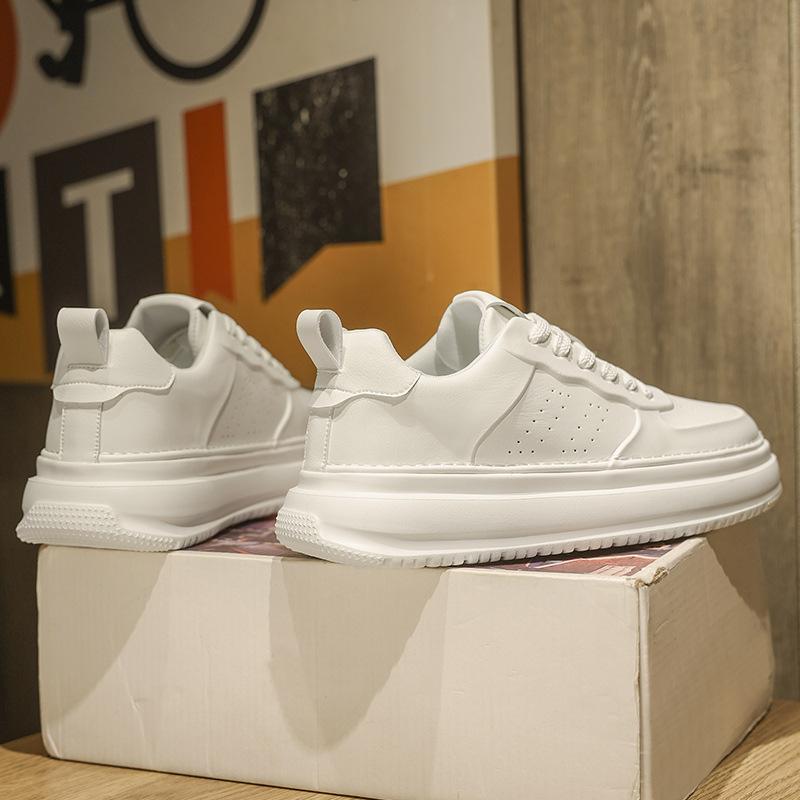 Four Seasons Trend Men's Fashion Casual Shoes College Style Low-top Thick-soled Heightening Shoes Students Wear White Shoes 2025