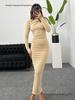 European Style Elegant Round Neck Long Sleeve Slim Fit Bodycon Dress
