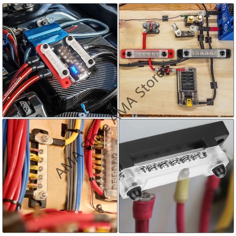 2pcs 6 Way Bus Bar Terminal Block 150A Power Distribution Terminal Block with Cover For Motorhome Boat Marine Battery Power