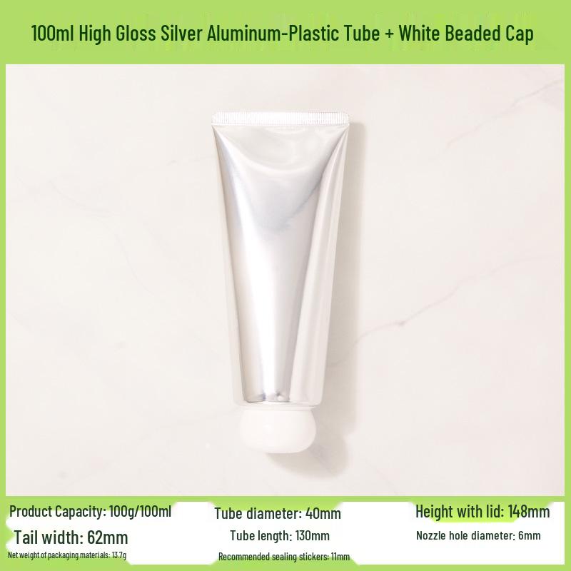 In Stock 100ml/100g High Gloss Gold-Silver Aluminum-Plastic Cosmetic Tube with Acrylic Cap - Refillable PE Empty Bottle